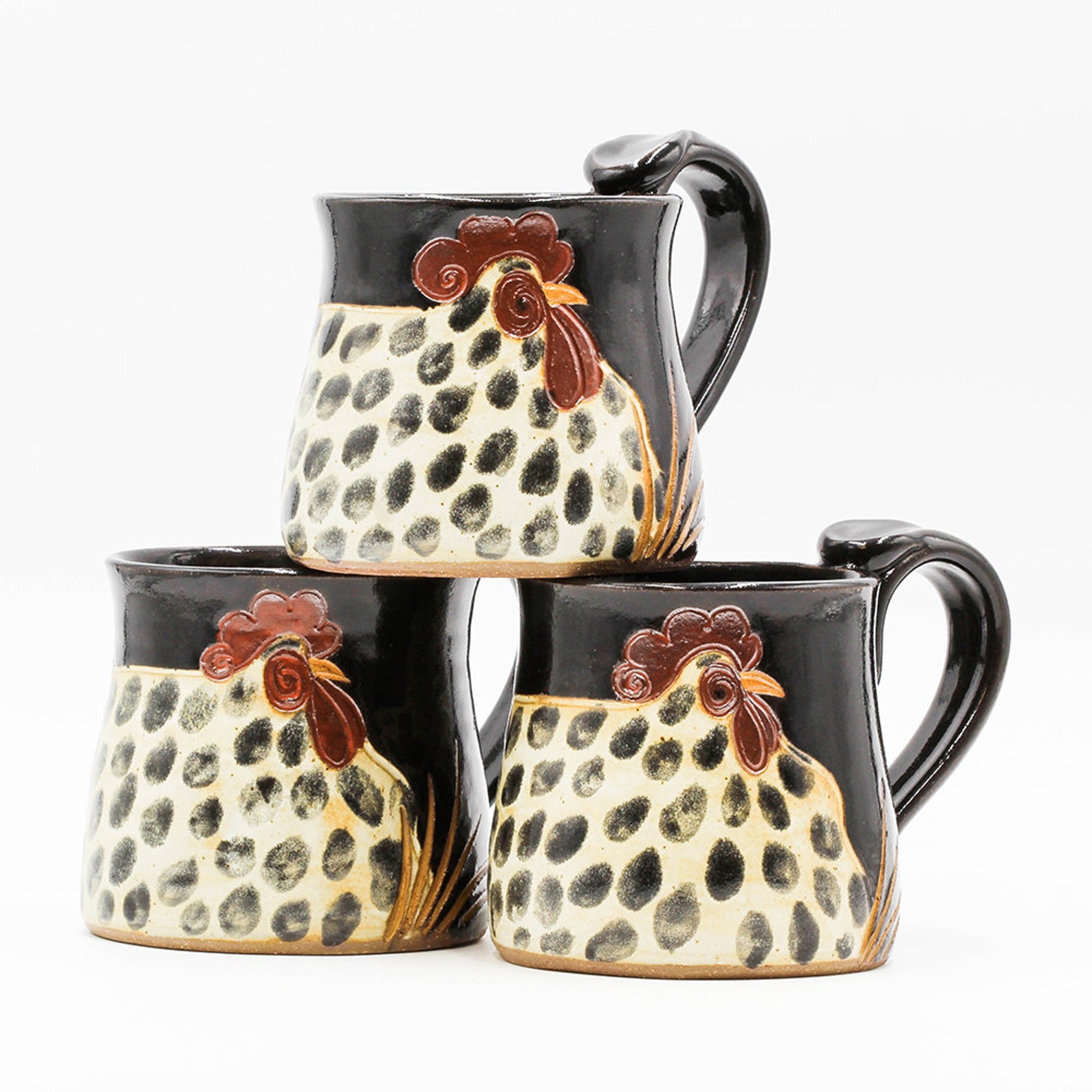 Spotted Chicken Mug Primitive Chicken Pottery Mug Chicken Etsy