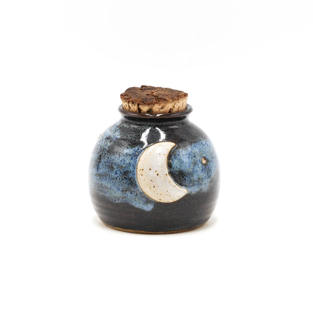 Moon and Stars Handmade Pottery Stash Jar Ceramic Herb Jar Etsy