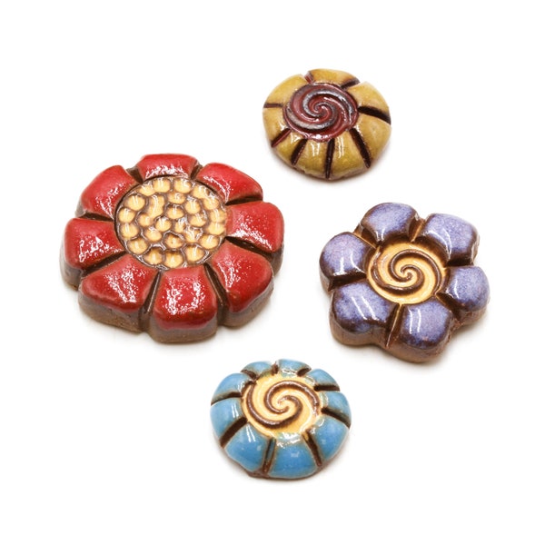 Spring Flower Magnet Set of 4, Handmade ceramic floral magnets, Refrigerator magnets for Springtime