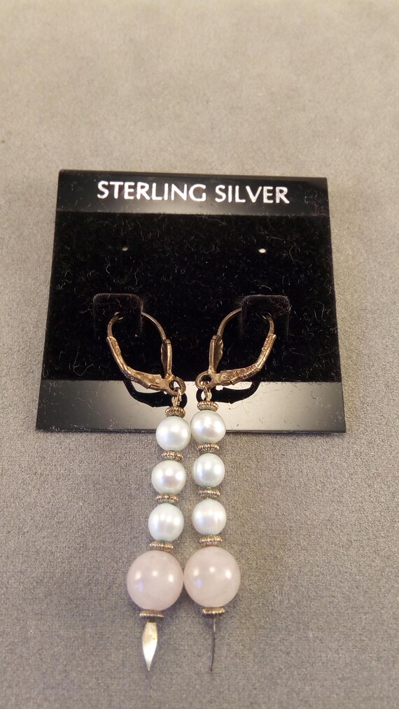 Handmade Rose Quartz & Freshwater Pearl Earrings – 925 Silver Leverback, Natural Stones, Nickel-Free