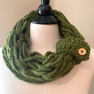 Dark Green Arm Knit Scarf with Button Cuff