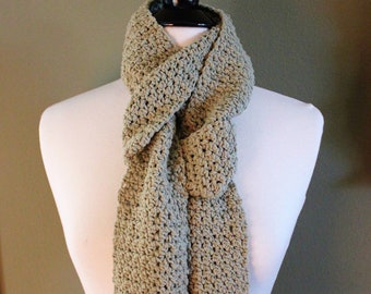 Sage Green Crochet Scarf with Fringe