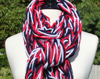 New England Patriots Team Spirit Red, White and Blue Arm Knit Fringe Scarf