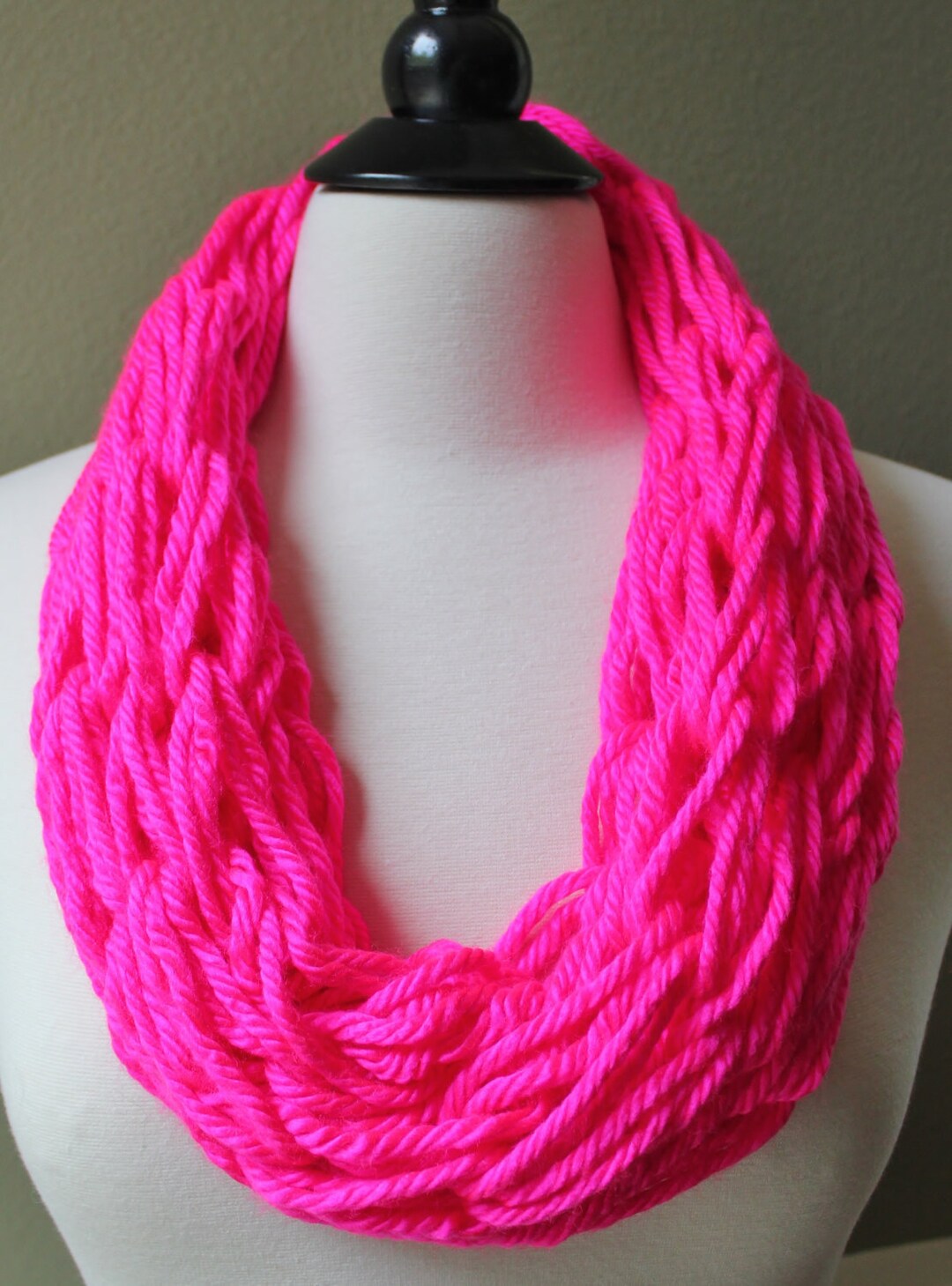 Neon Pink Single Loop Arm Knit Scarf - Etsy