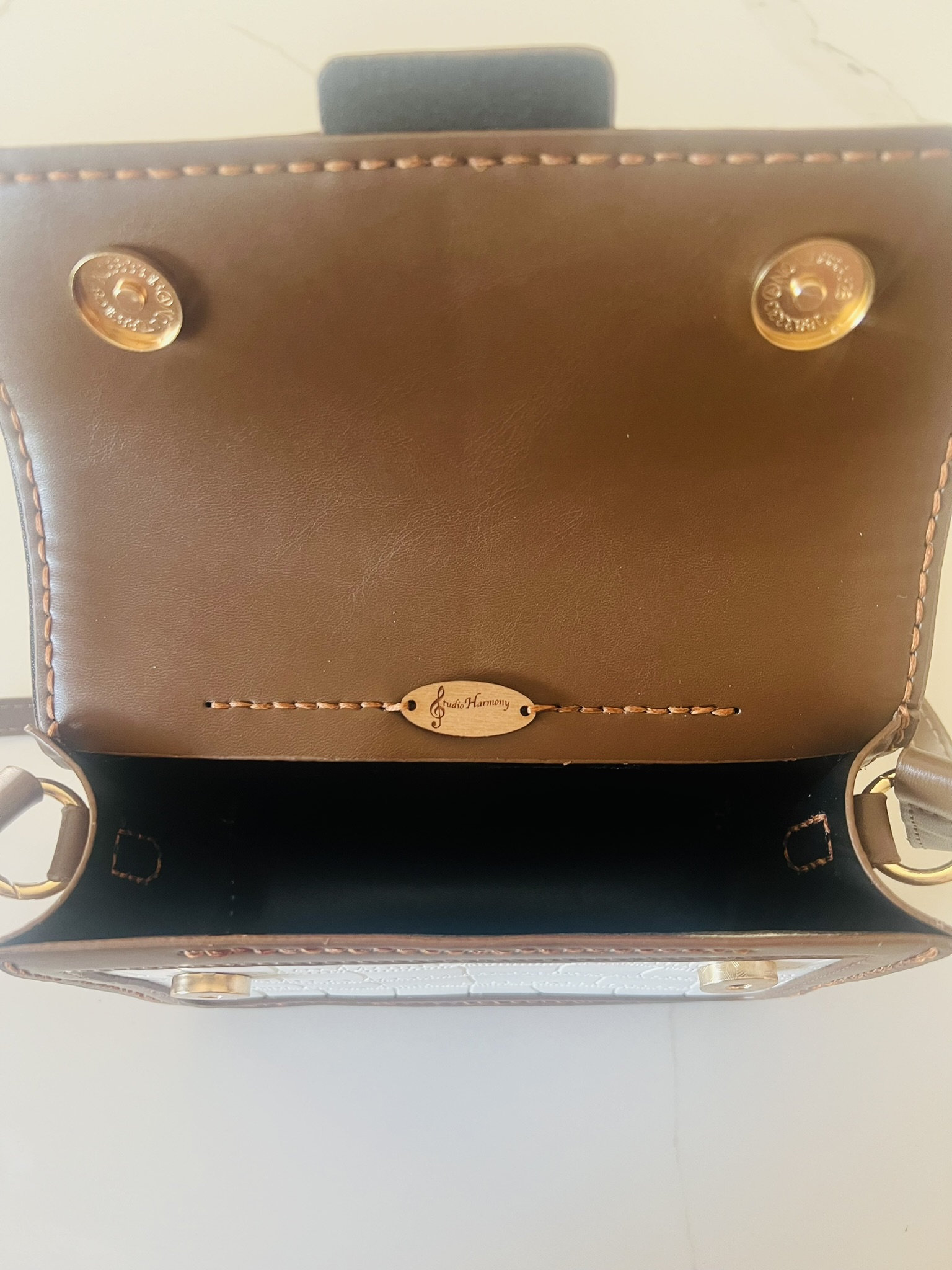 White and Gold Speckled Crossbody Bag with Brown Trim Olympia Tote One Size | Calf Hair Tote Bag | HAMMITT main image 4