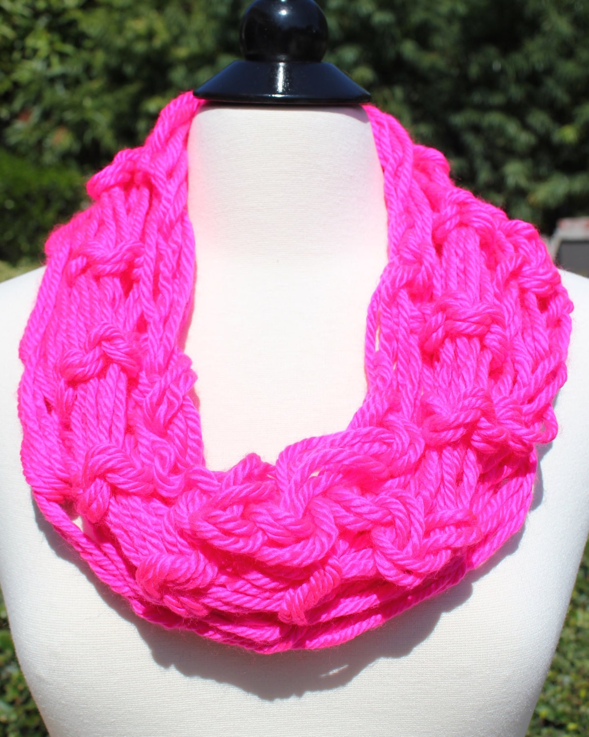 Neon Pink Single Loop Arm Knit Scarf - Etsy