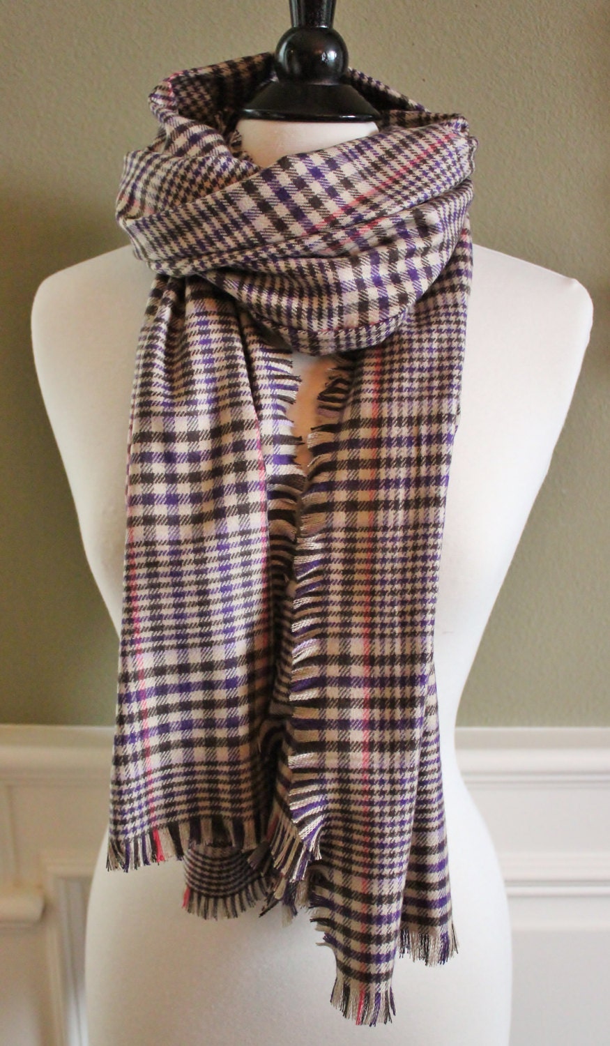 Purple and Tan Plaid Flannel Scarf - Etsy