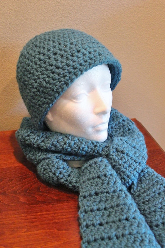 Large Dark Teal Crochet Hat and Scarf Set - Etsy