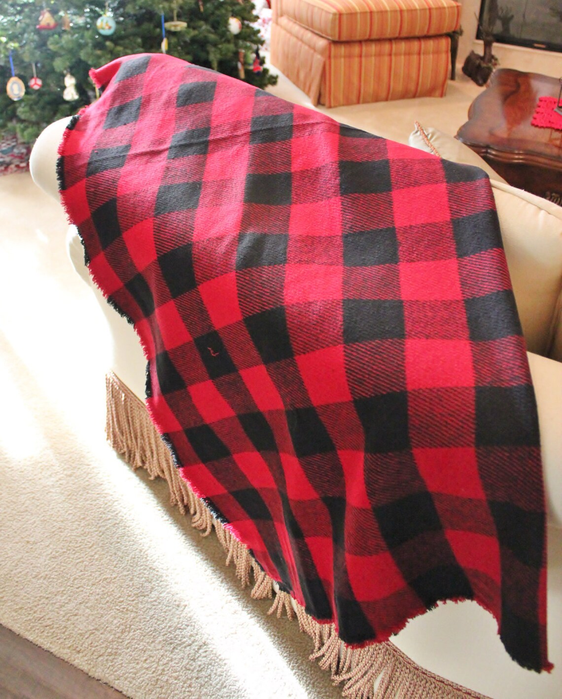 Red and Black Plaid Flannel Blanket Etsy