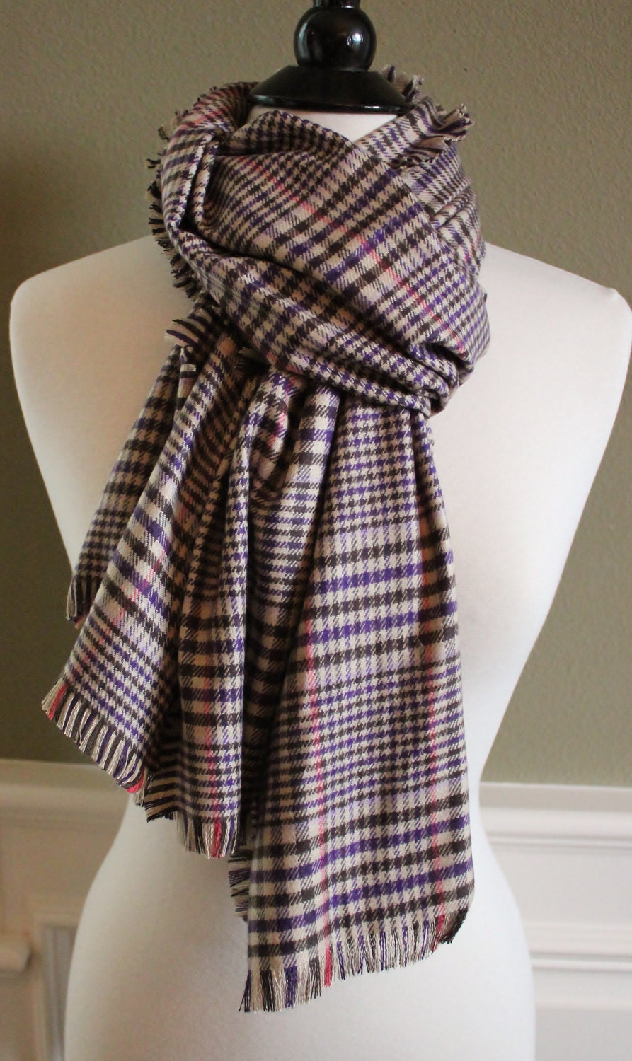 Purple and Tan Plaid Flannel Scarf - Etsy