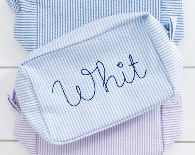 Featured listing image: Monogram Seersucker Toiletry Bag: Embroidered Everything Bag