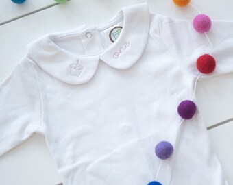 Birthday Embroidered Collared Shirt // Birthday Monogram Collared Bodysuit