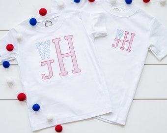 American Flag Monogram Bodysuit // Embroidered 4th of July Shirt