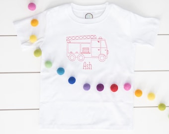 Boys Firetruck Shirt // Embroidered Firetruck Shirt