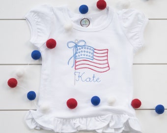 Girls' American Flag Shirt // Girls' Embroidered 4th of July Bodysuit