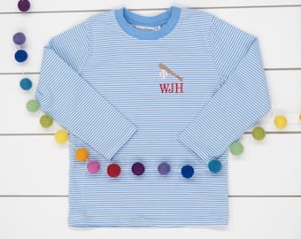 Boy’s Monogram Long Sleeve Shirt // Boys Embroidered Stripe Long Sleeve Shirt