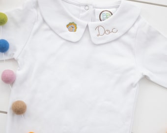 Thanksgiving Embroidered Collared Shirt // Holiday Monogram Collared Bodysuit