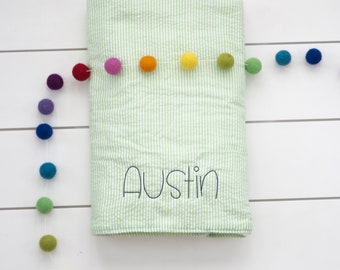 Monogram Seersucker Towel // Embroidered Seersucker Towel