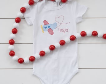 Boy’s Valentines Day Shirt //  Valentines Airplane Bodysuit