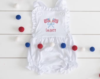 4th of July Sunsuit //  Embroidered American Flag Bubble