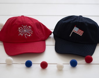 Embroidered Patriotic Hat // Youth Flag Hat // Infant 4th of July Hat