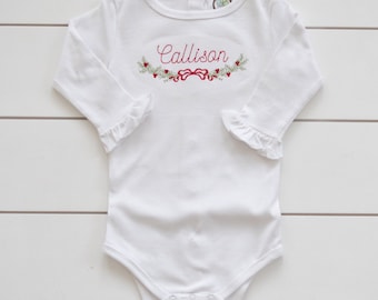Girl's Christmas Garland Shirt // Girl's Holiday Wreath Shirt