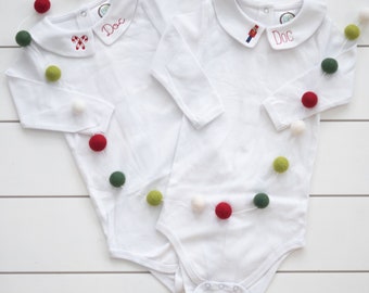 Christmas Embroidered Collared Shirt // Holiday Monogram Collared Bodysuit