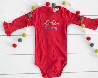 Girl's Christmas Lights Bow Shirt // Girl's Holiday Bow Shirt