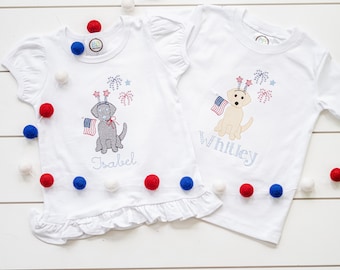 Patriotic Puppy Shirt // Embroidered 4th of July Bodysuit