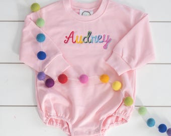 Baby Monogram Sweatshirt Romper //  Name Sweatshirt Bubble