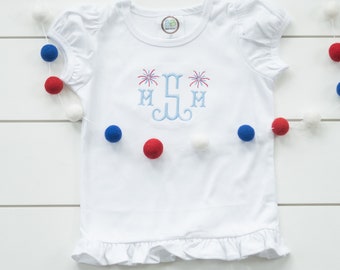 Girl's Patriotic Monogram Shirt // Embroidered 4th of July Bodysuit