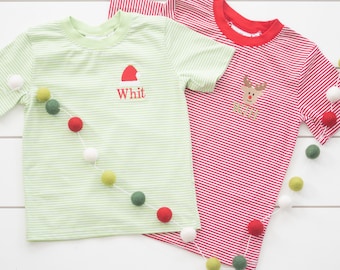Boy’s Christmas Shirt  // Boy’s Embroidered Christmas Stripe Shirt