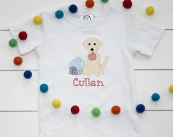 Back to School Puppy Shirt  // Embroidered School Shirt