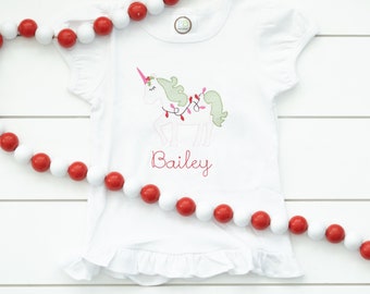 Girl's Christmas Unicorn Shirt  // Embroidered Christmas Shirt