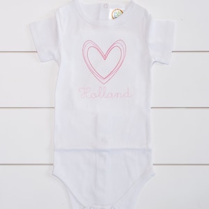 Girl&#39;s Embroidered Valentine Bodysuit: Personalized Heart Shirt