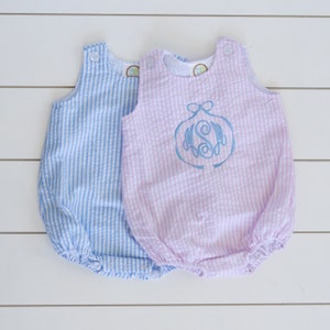 Monogrammed Seersucker Baby Bubble: Embroidered Summer Outfit