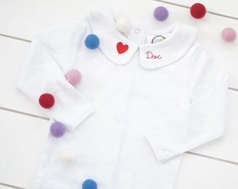 Valentine's Day Embroidered Collared Shirt // Holiday Monogram Collared Bodysuit