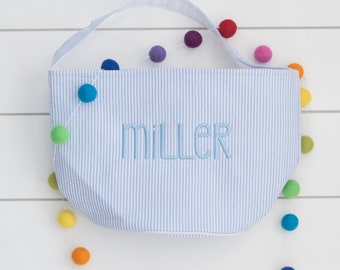 Monogram Seersucker Easter Basket // Personalized Seersucker Easter Bucket