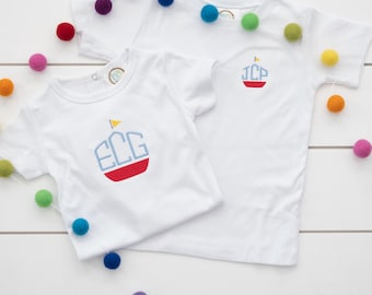 Boys Monogram Sailboat Shirt // Embroidered Sailboat Bodysuit