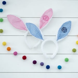 Monogram Easter Bunny Ears: Embroidered Gingham Headband