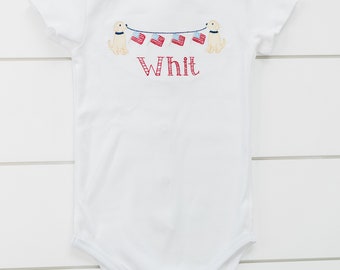 American Flag Puppy Bodysuit // Embroidered 4th of July Shirt
