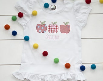 Back to School Apple Shirt  // Embroidered Apple Trio Shirt