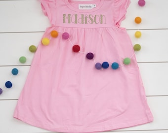 Girl's Embroidered Name Dress // Girl's Personalized Dress