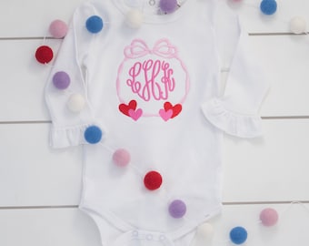 Girl's Valentine Monogram Shirt // Girl's Monogram Heart Bodysuit
