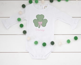 St Patrick's Day Girls Shirt // Shamrock Girls Bodysuit