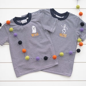 Embroidered Boy&#39;s Halloween Shirt: Striped Toddler Tee