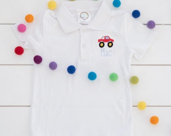 Boy’s Monogram Monster Truck Polo // Custom Toddler Polo