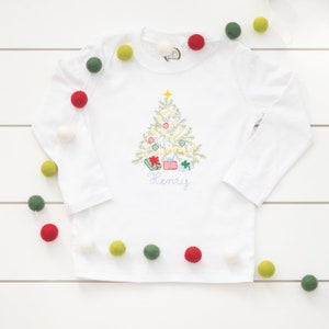 Boy&#39;s Christmas Bodysuit // Embroidered Christmas Tree Shirt