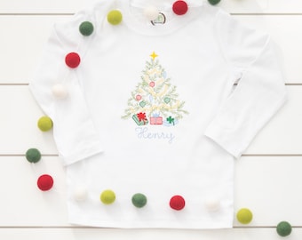 Boy's Christmas Bodysuit // Embroidered Christmas Tree Shirt