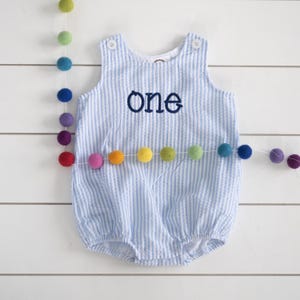 One Seersucker Bubble // Embroidered 1 Birthday Bubble
